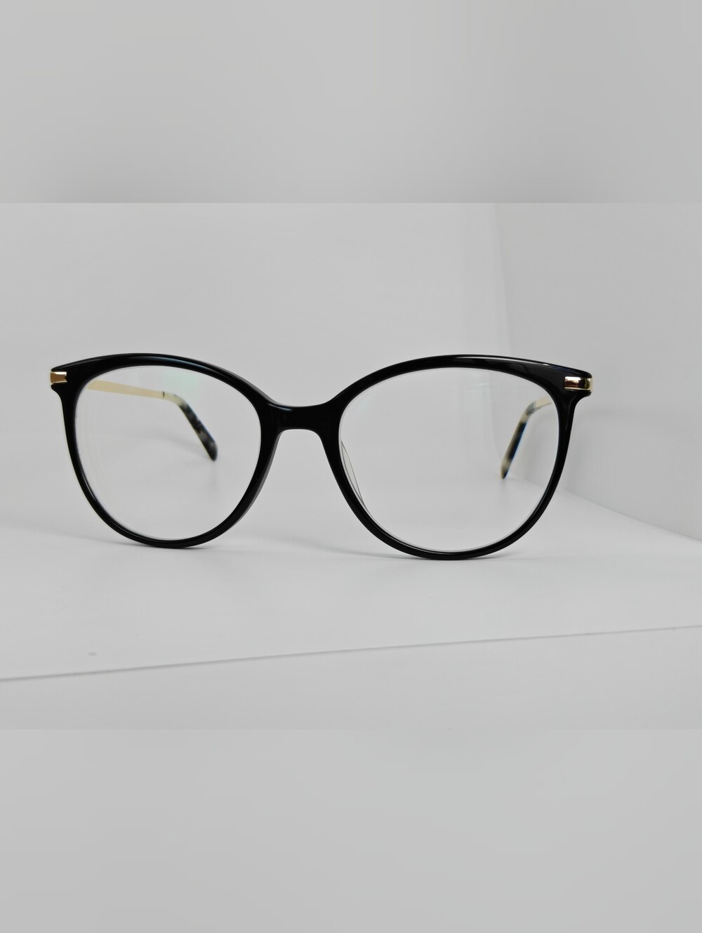 Attitude. Classic Black Women's Round Frame Glasses. Gold Black Animal Print.